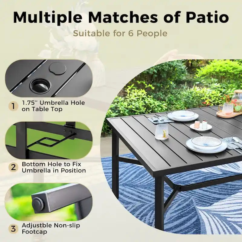 MAISON ARTS Extra Large Metal Patio Dining Table Steel Rectangular Outdoor Table for 8 Person