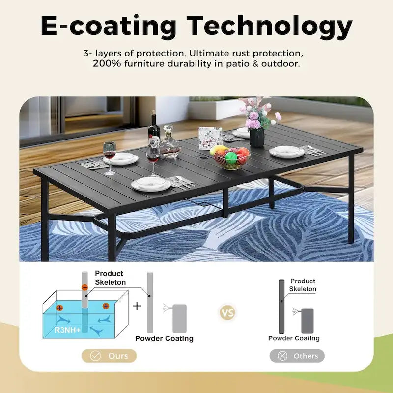 MAISON ARTS Extra Large Metal Patio Dining Table Steel Rectangular Outdoor Table for 8 Person