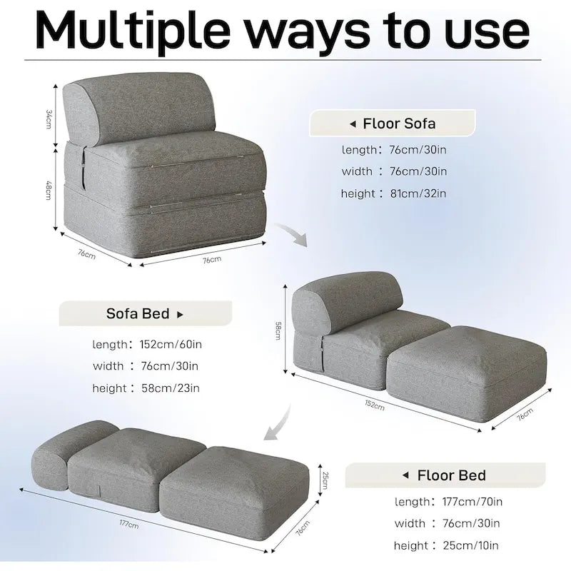 WOWMAX Convertible Folding Sofa Bed Folding Chair Bed with Back Bolster