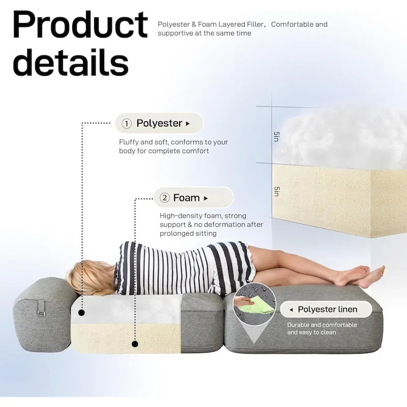 WOWMAX Convertible Folding Sofa Bed Folding Chair Bed with Back Bolster