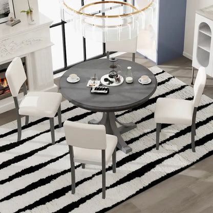 5-Piece Round Dining Table Set with Curved Trestle Style Table Legs and 4 Chairs