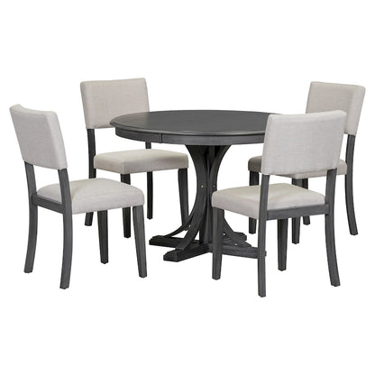 5-Piece Round Dining Table Set with Curved Trestle Style Table Legs and 4 Chairs