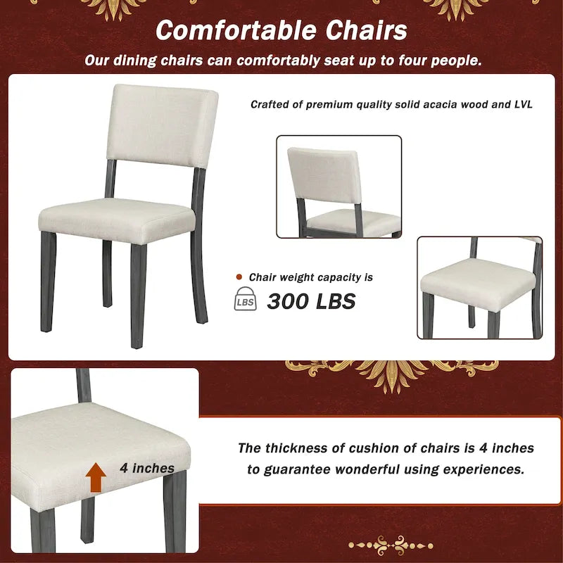 5-Piece Round Dining Table Set with Curved Trestle Style Table Legs and 4 Chairs