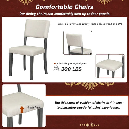 5-Piece Round Dining Table Set with Curved Trestle Style Table Legs and 4 Chairs