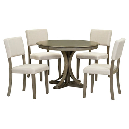 5-Piece Round Dining Table Set with Curved Trestle Style Table Legs and 4 Chairs