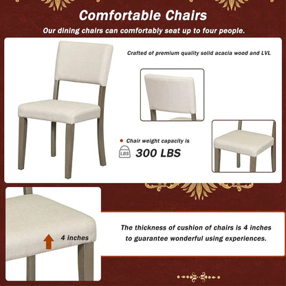 5-Piece Round Dining Table Set with Curved Trestle Style Table Legs and 4 Chairs