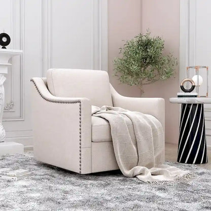 360 Degree Swivel Armchair Cotton Linen Skin-friendly Fabric Ergonomic Design