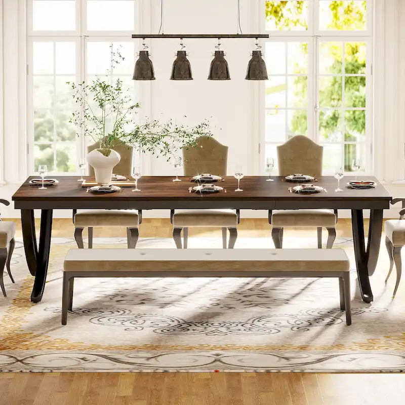 Rectangular Dining Table for 6-8 People, 78 inch Large Wood Kitchen Tables Farmhouse