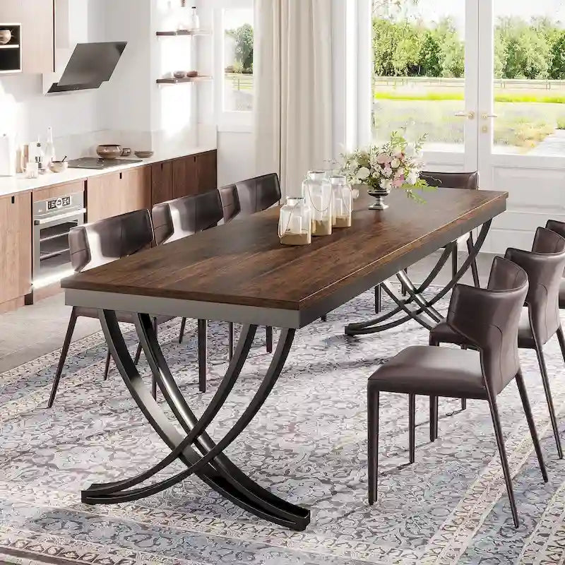 Rectangular Dining Table for 6-8 People, 78 inch Large Wood Kitchen Tables Farmhouse