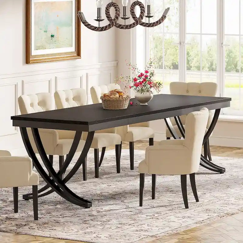 Rectangular Dining Table for 6-8 People, 78 inch Large Wood Kitchen Tables Farmhouse