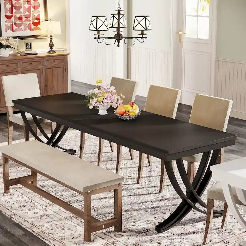 Rectangular Dining Table for 6-8 People, 78 inch Large Wood Kitchen Tables Farmhouse