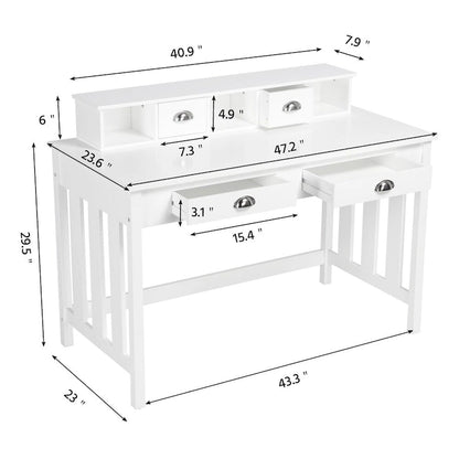 Yaheetech Writing Computer Desk, Modern Work Station with Removable Floating Organizer, 4 Drawers, Pine Wood Legs