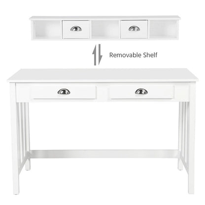 Yaheetech Writing Computer Desk, Modern Work Station with Removable Floating Organizer, 4 Drawers, Pine Wood Legs