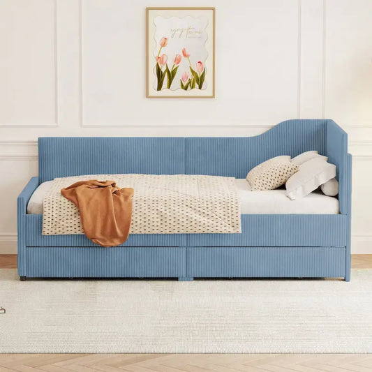 Twin Size Upholstered Corduroy Daybed with Drawers