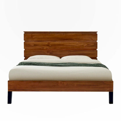 Queen Size Solid Wood Platform Bed with Six-Piece Headboard
