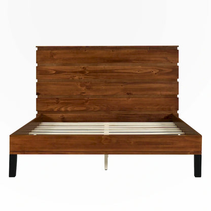 Queen Size Solid Wood Platform Bed with Six-Piece Headboard