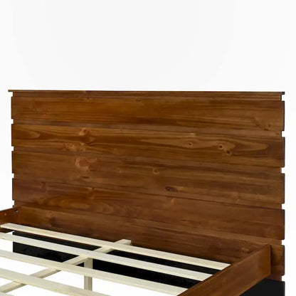 Queen Size Solid Wood Platform Bed with Six-Piece Headboard
