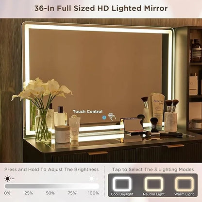 Modern Makeup Vanity Desk with HD Lighted Mirror, Dressing Table