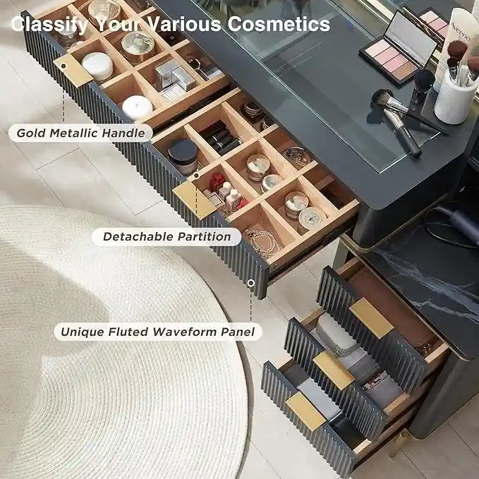 Modern Makeup Vanity Desk with HD Lighted Mirror, Dressing Table