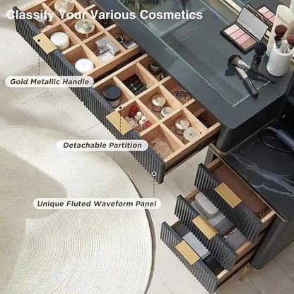 Modern Makeup Vanity Desk with HD Lighted Mirror, Dressing Table