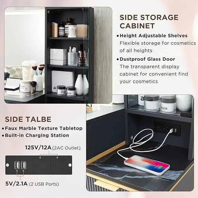 Modern Makeup Vanity Desk with HD Lighted Mirror, Dressing Table