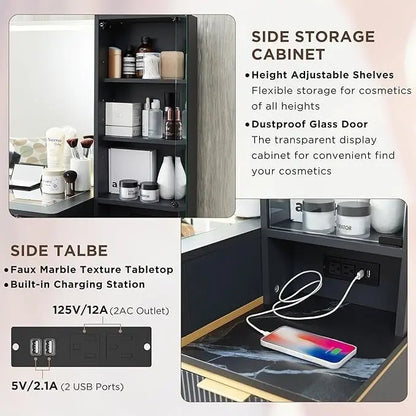 Modern Makeup Vanity Desk with HD Lighted Mirror, Dressing Table