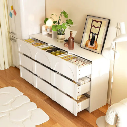 White Storage Dresser with 6 Drawers for Bedroom Dining, and Kitchen