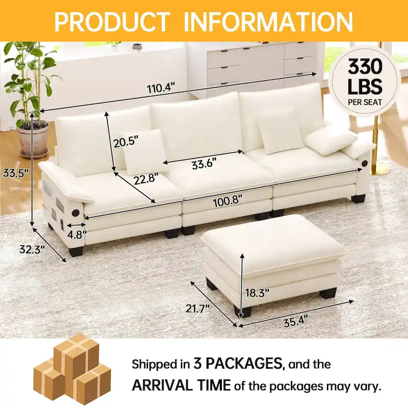 Living Room Furniture Sets, Modular Sectional Sofa Set with Ottoman for Living Room, Convertible Sofa Couch