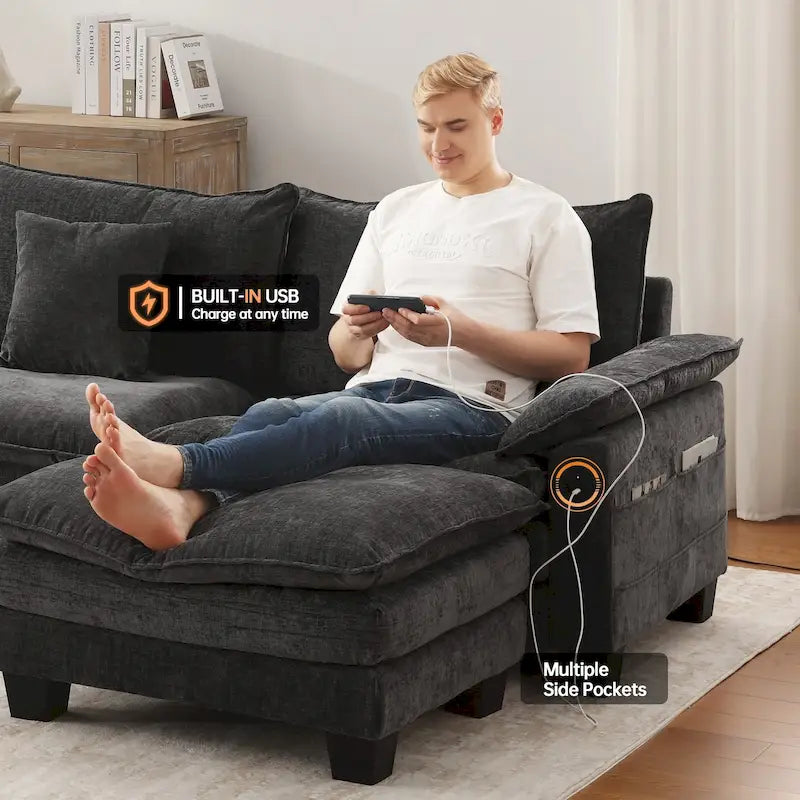 Living Room Furniture Sets, Modular Sectional Sofa Set with Ottoman for Living Room, Convertible Sofa Couch