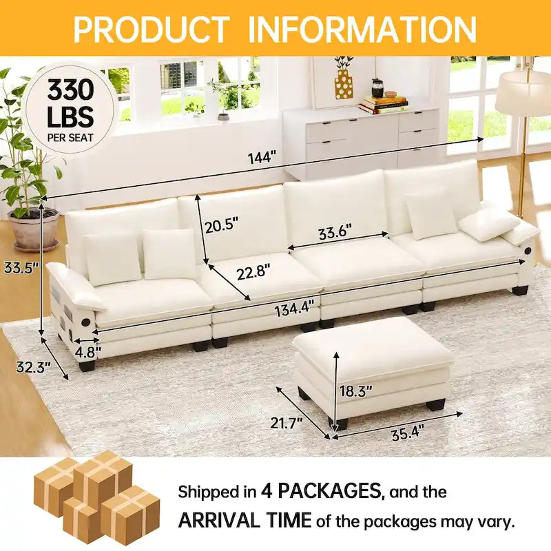 Living Room Furniture Sets, Modular Sectional Sofa Set with Ottoman for Living Room, Convertible Sofa Couch