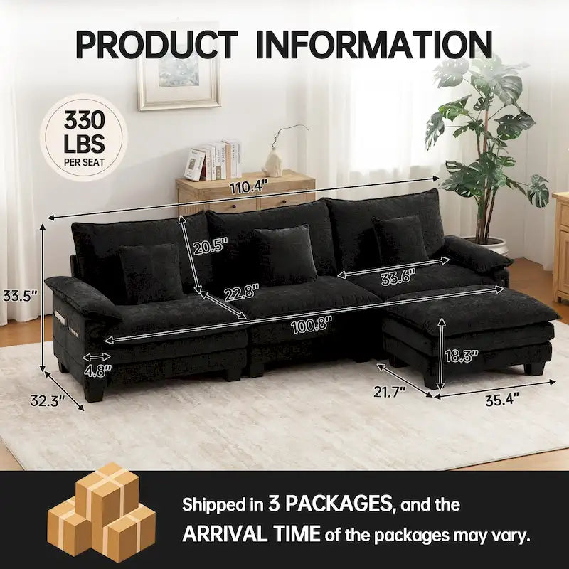 Living Room Furniture Sets, Modular Sectional Sofa Set with Ottoman for Living Room, Convertible Sofa Couch