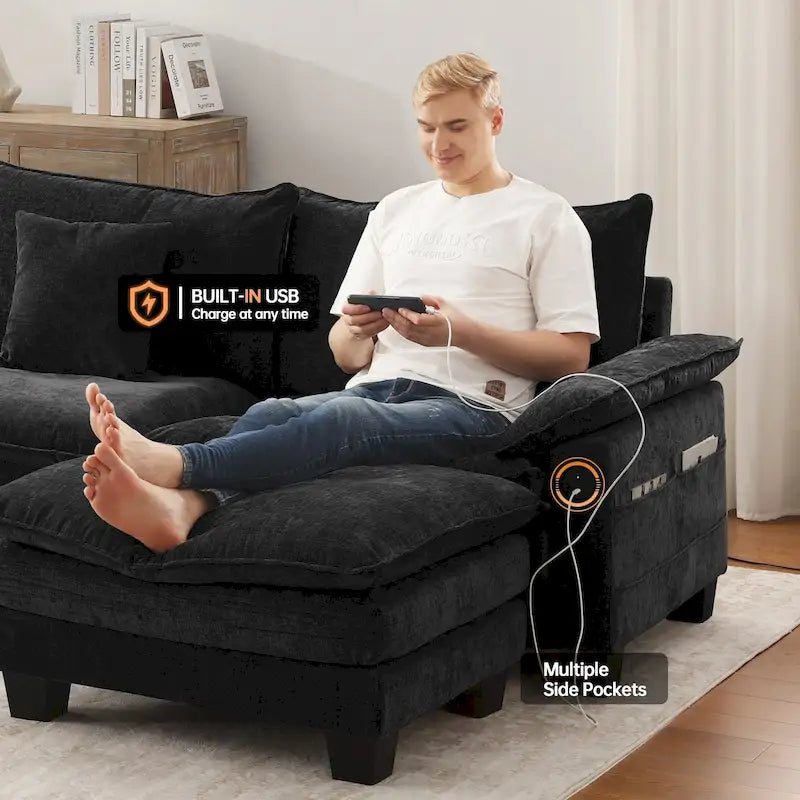 Living Room Furniture Sets, Modular Sectional Sofa Set with Ottoman for Living Room, Convertible Sofa Couch