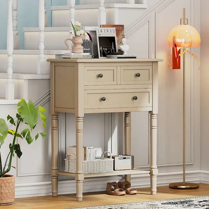 23.7 Farmhouse Solid Wood Console Table with 3 Drawers and Bottom Shelf