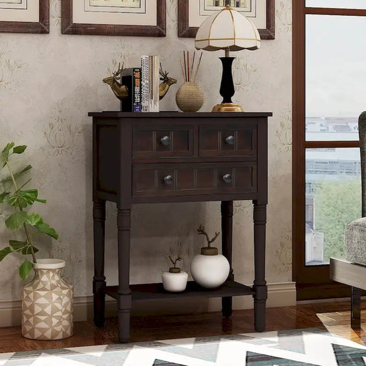 23.7 Farmhouse Solid Wood Console Table with 3 Drawers and Bottom Shelf
