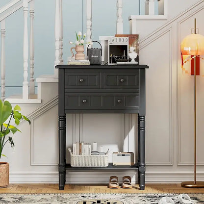 23.7 Farmhouse Solid Wood Console Table with 3 Drawers and Bottom Shelf