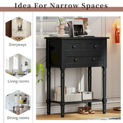 23.7 Farmhouse Solid Wood Console Table with 3 Drawers and Bottom Shelf