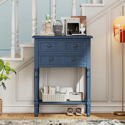 23.7 Farmhouse Solid Wood Console Table with 3 Drawers and Bottom Shelf