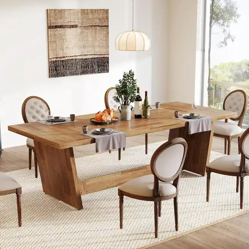 71 Inches Farmhouse Dining Room Table for 6-8 People with Solid Pedestal