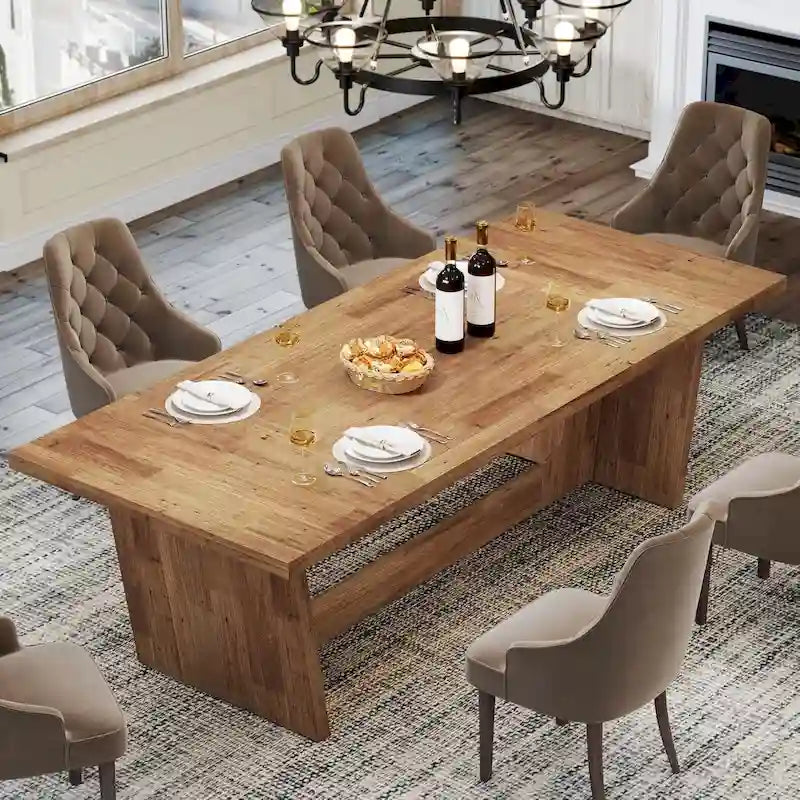 71 Inches Farmhouse Dining Room Table for 6-8 People with Solid Pedestal