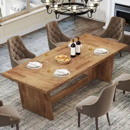 71 Inches Farmhouse Dining Room Table for 6-8 People with Solid Pedestal