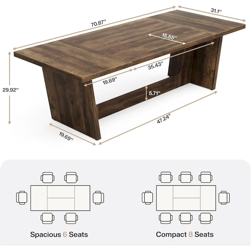 71 Inches Farmhouse Dining Room Table for 6-8 People with Solid Pedestal