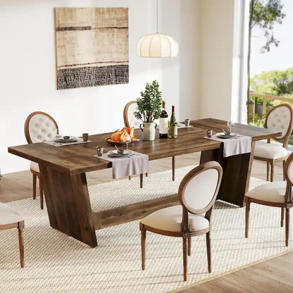 71 Inches Farmhouse Dining Room Table for 6-8 People with Solid Pedestal