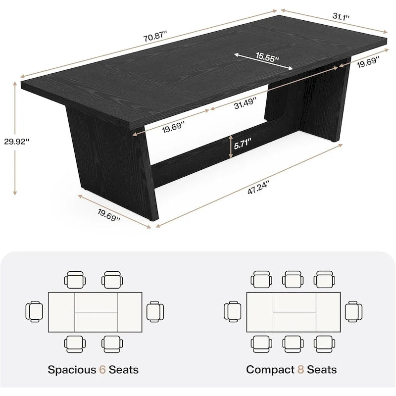 71 Inches Farmhouse Dining Room Table for 6-8 People with Solid Pedestal