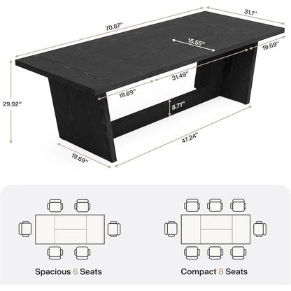 71 Inches Farmhouse Dining Room Table for 6-8 People with Solid Pedestal