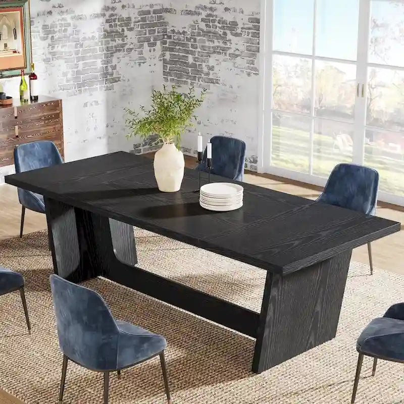 71 Inches Farmhouse Dining Room Table for 6-8 People with Solid Pedestal