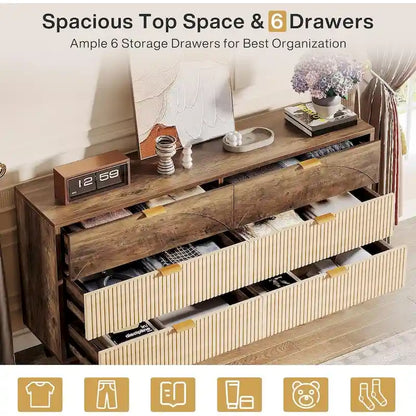 55 Inches Dresser for Bedroom, Green Long Double Dresser Organizer Wood Cabinet