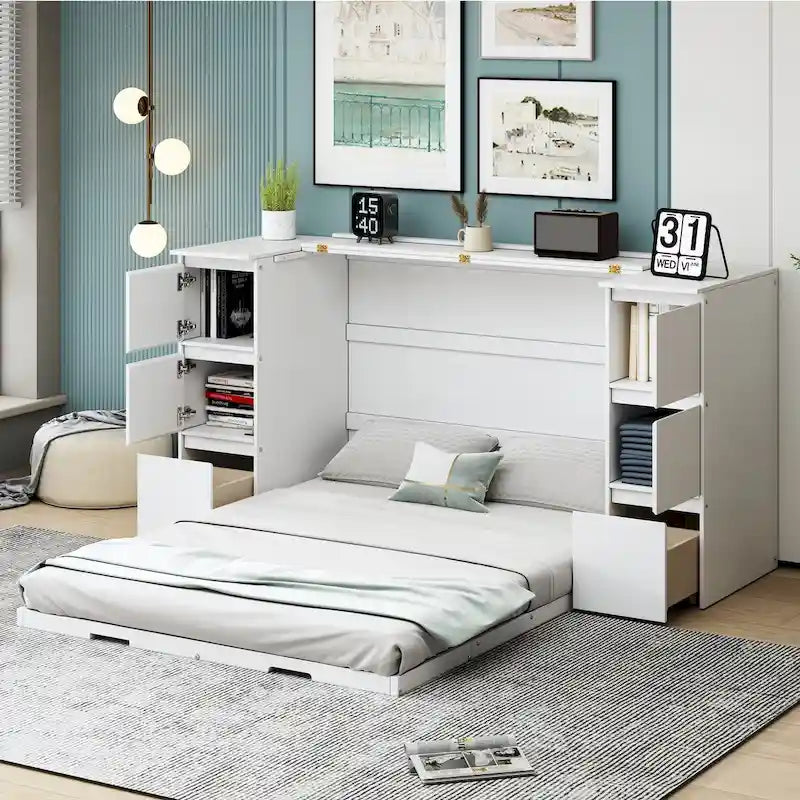 Merax Murphy Bed with Drawers and Cabinets