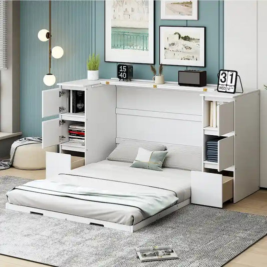 Merax Murphy Bed with Drawers and Cabinets