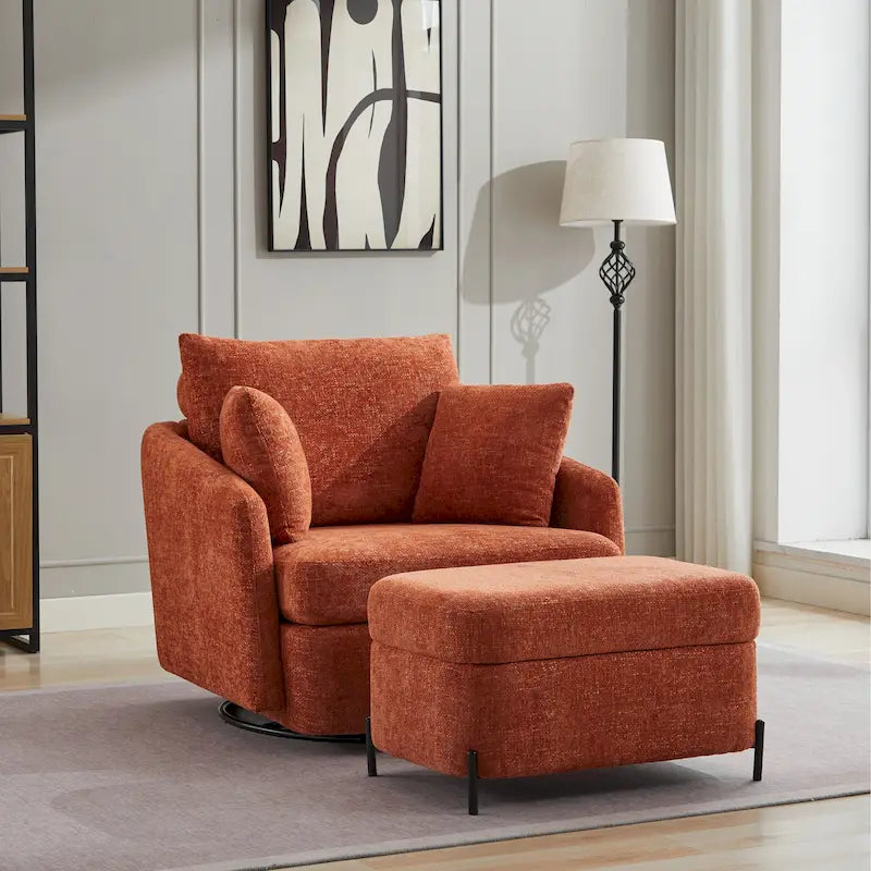 40.6 W Upholstered Swivel Accent Sofa Chair With Pillows