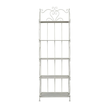 Metal Scroll Indoor Outdoor Tall Folding 5 Shelves Bakers Rack - Gold or White - Roche River Decor